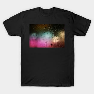 Deatil of raindrops on a car windshield at night T-Shirt